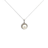 14k White Gold .50ct G SI1 Round Diamond and Fresh Water Pearl 10mm Necklace